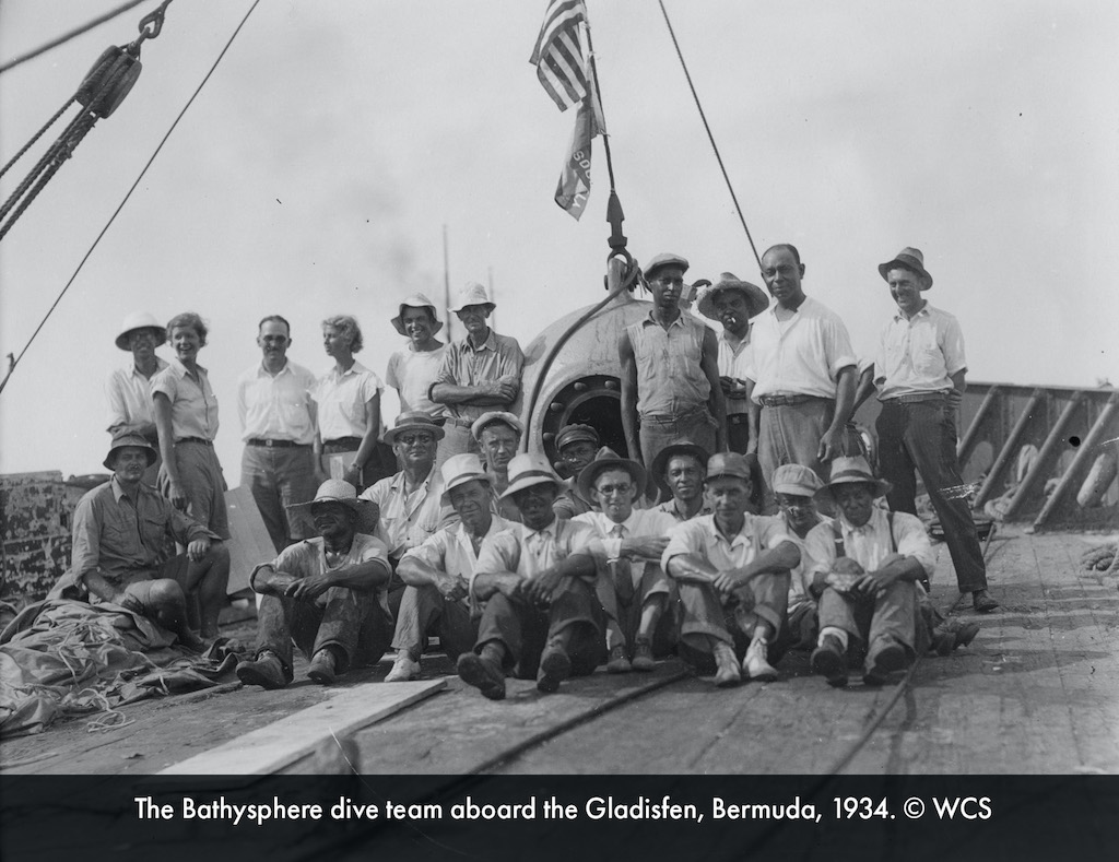 Bathysphere dive team aboard the Gladisfen, 1934. © WCS